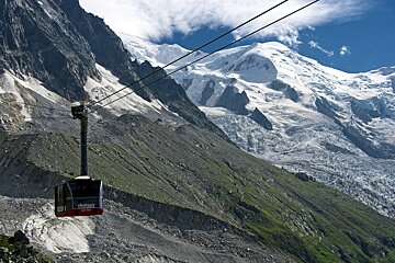 A cable car with the word chamonix on the side