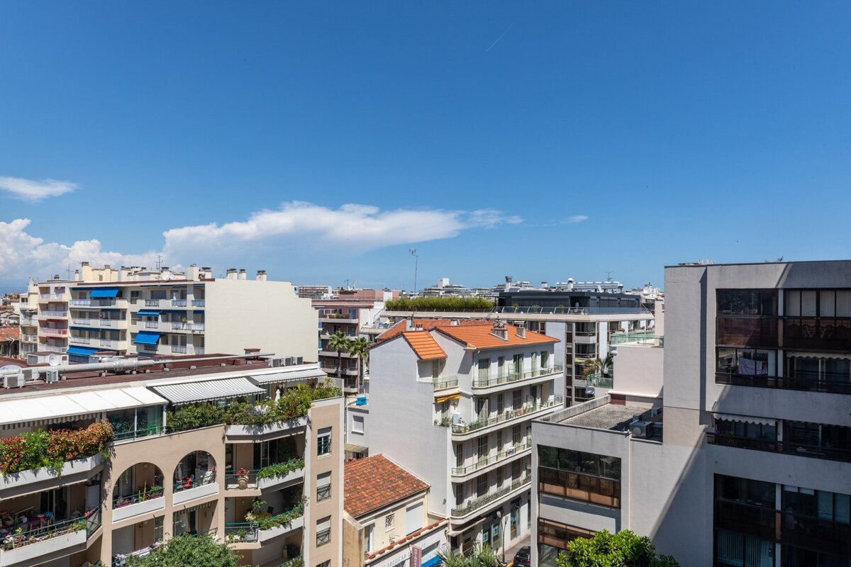 A view of a city with lots of buildings and balconies