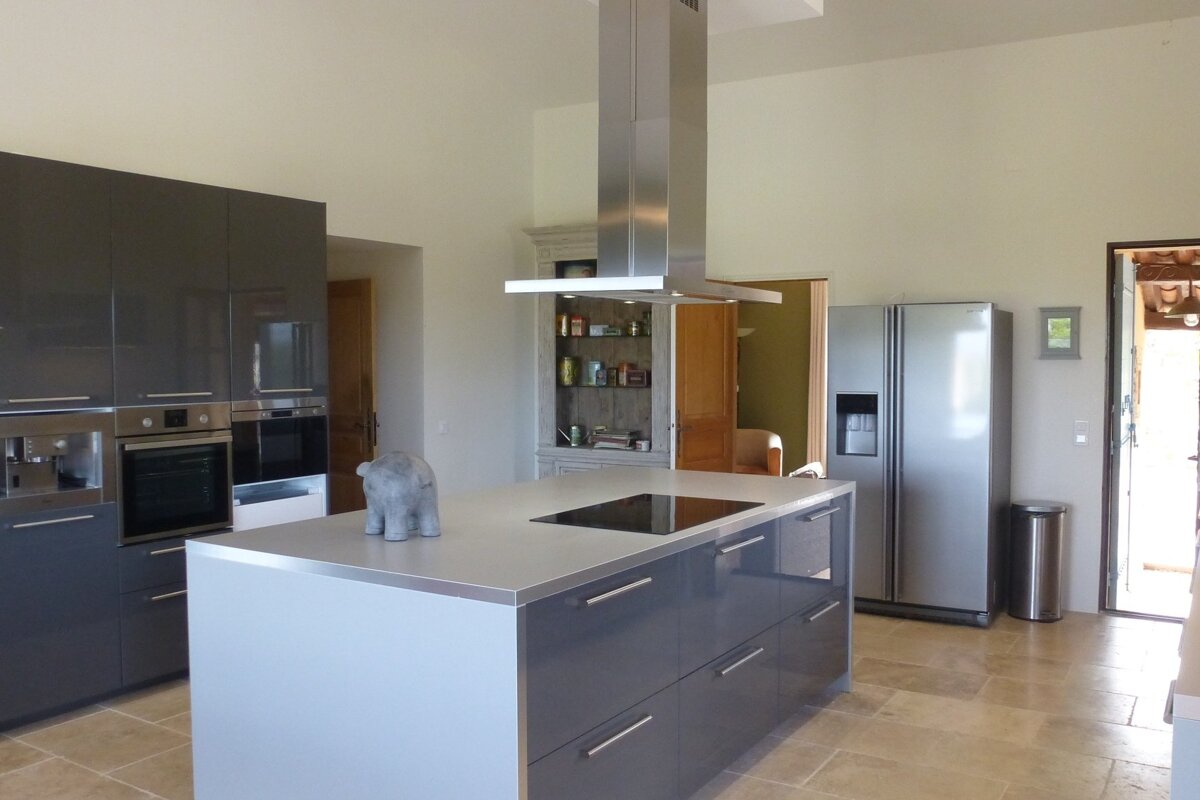 A kitchen with a statue of an elephant on the counter