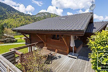 A cabin with a satellite dish on the roof