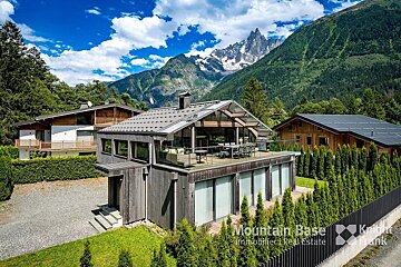 A mountain base advertisement with a house in the foreground