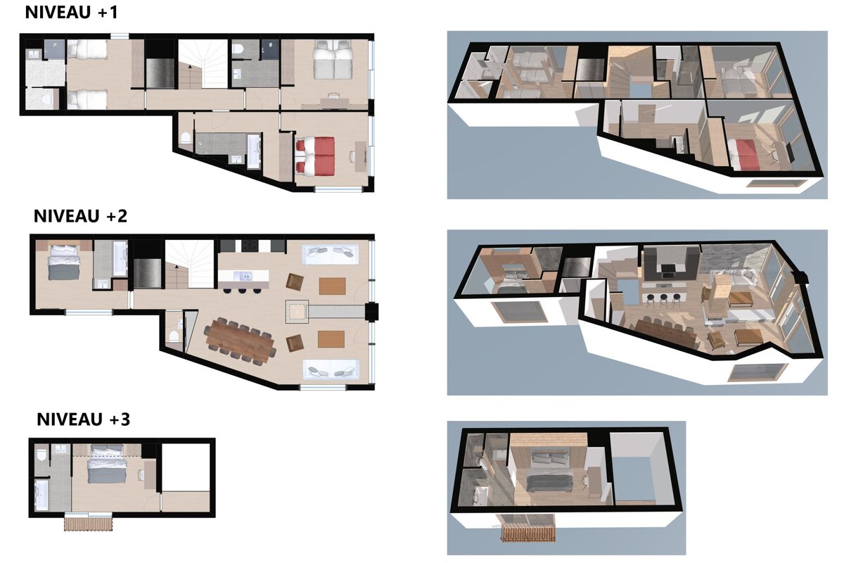 A floor plan of a house with levels 1 2 and 3
