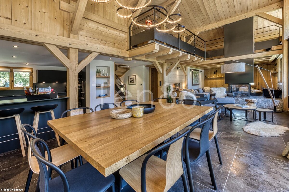 A wooden dining table and chairs in a house