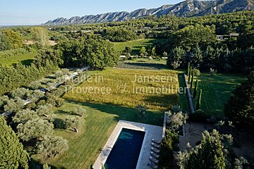 An aerial view of a large swimming pool in provence