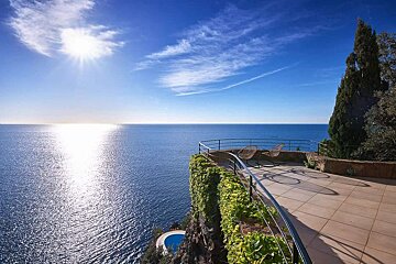 A balcony overlooking a large body of water