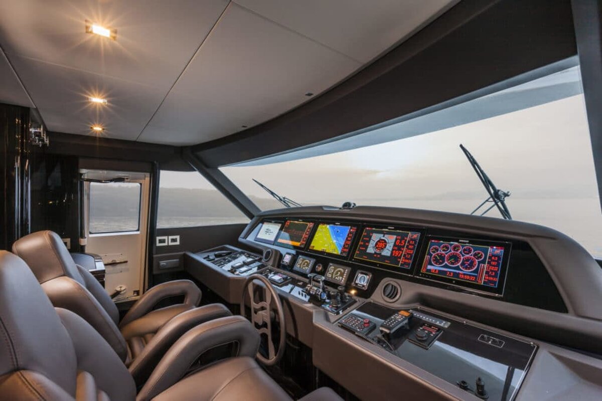 A cockpit of a boat with a dashboard that says ' gps ' on it