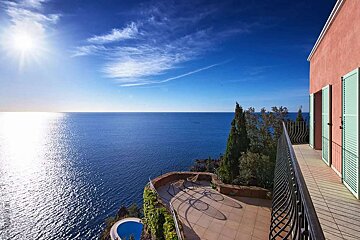 A balcony overlooking a large body of water