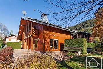 A wooden house with alpine property written on it