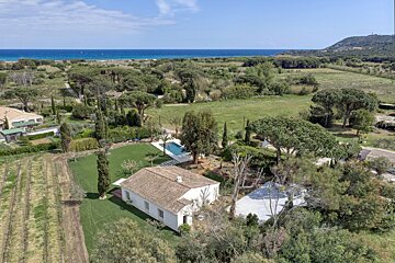 An aerial view of a house with a pool in the backyard