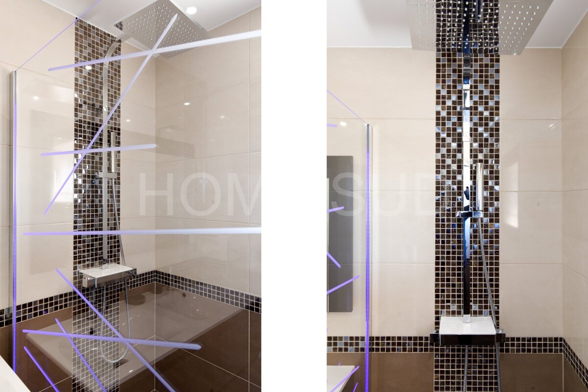 Two pictures of a bathroom with the word home on the bottom