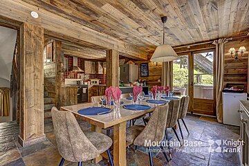 A dining room table with a sign that says mountain base knight frank