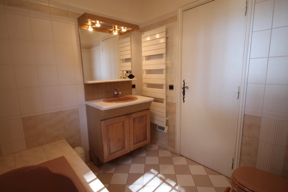 A bathroom with a sink a mirror and a towel rack