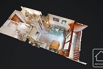 An aerial view of a room with balcony and coinmontagne
