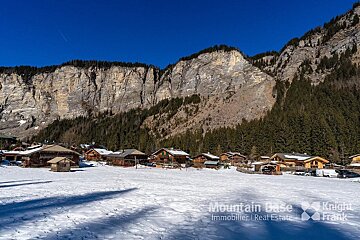 A snowy landscape with a knight frank logo in the foreground