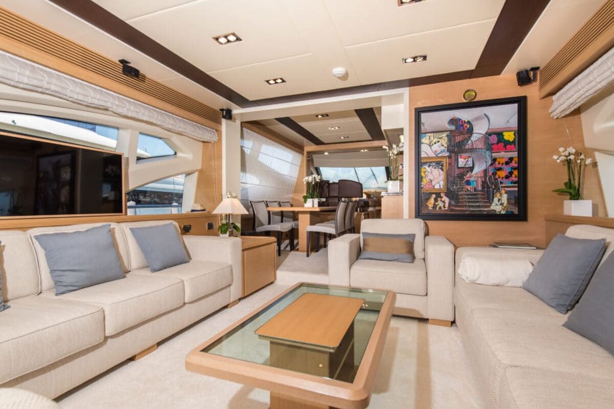 A living room with a painting on the wall