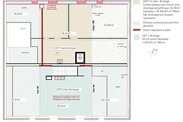 A floor plan of a house in french with lot e at the bottom
