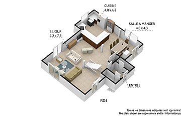 A 3d floor plan of a house in french