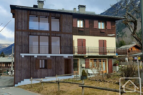 An artist 's impression of a house with mountains in the background