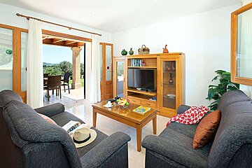 A living room with a couch a chair and a television