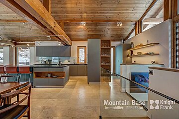 A kitchen with a sign that says mountain base immobilier real estate