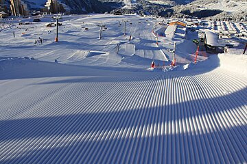 A ski slope with a sign that says ' salomon ' on it