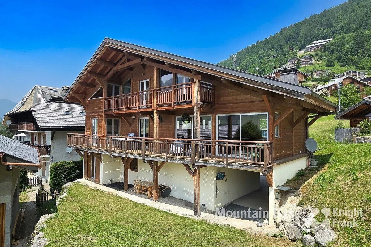 A large wooden house with the word mountain on the bottom