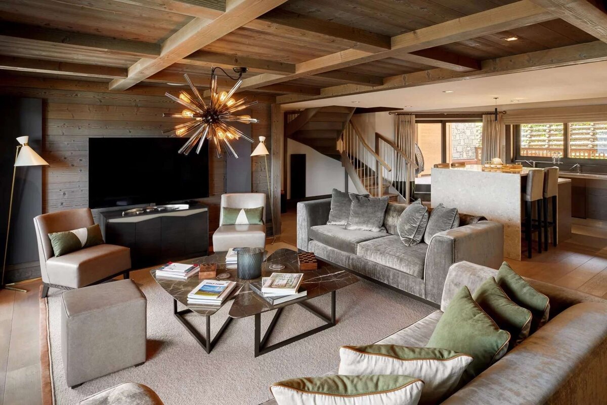 A living room with a couch and a television