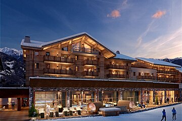 An artist 's impression of a hotel in the mountains