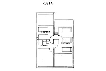 A black and white floor plan with the word rosta on top