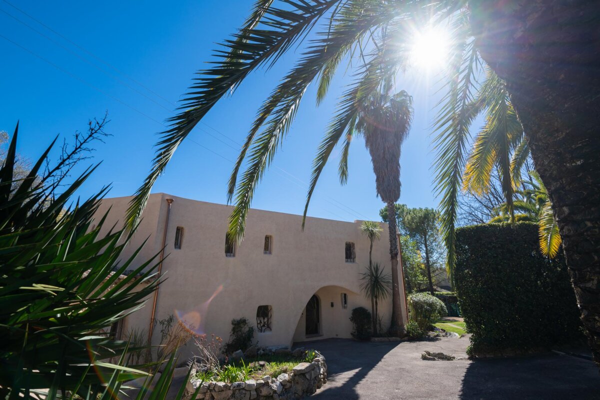A house with a palm tree in front of it