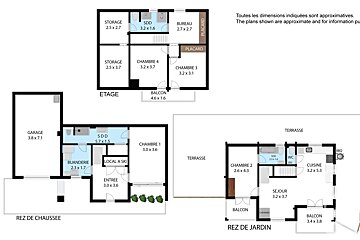 A floor plan of a house with rez de jardin at the bottom