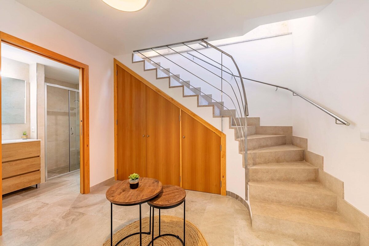 Stairs leading up to the second floor of a house