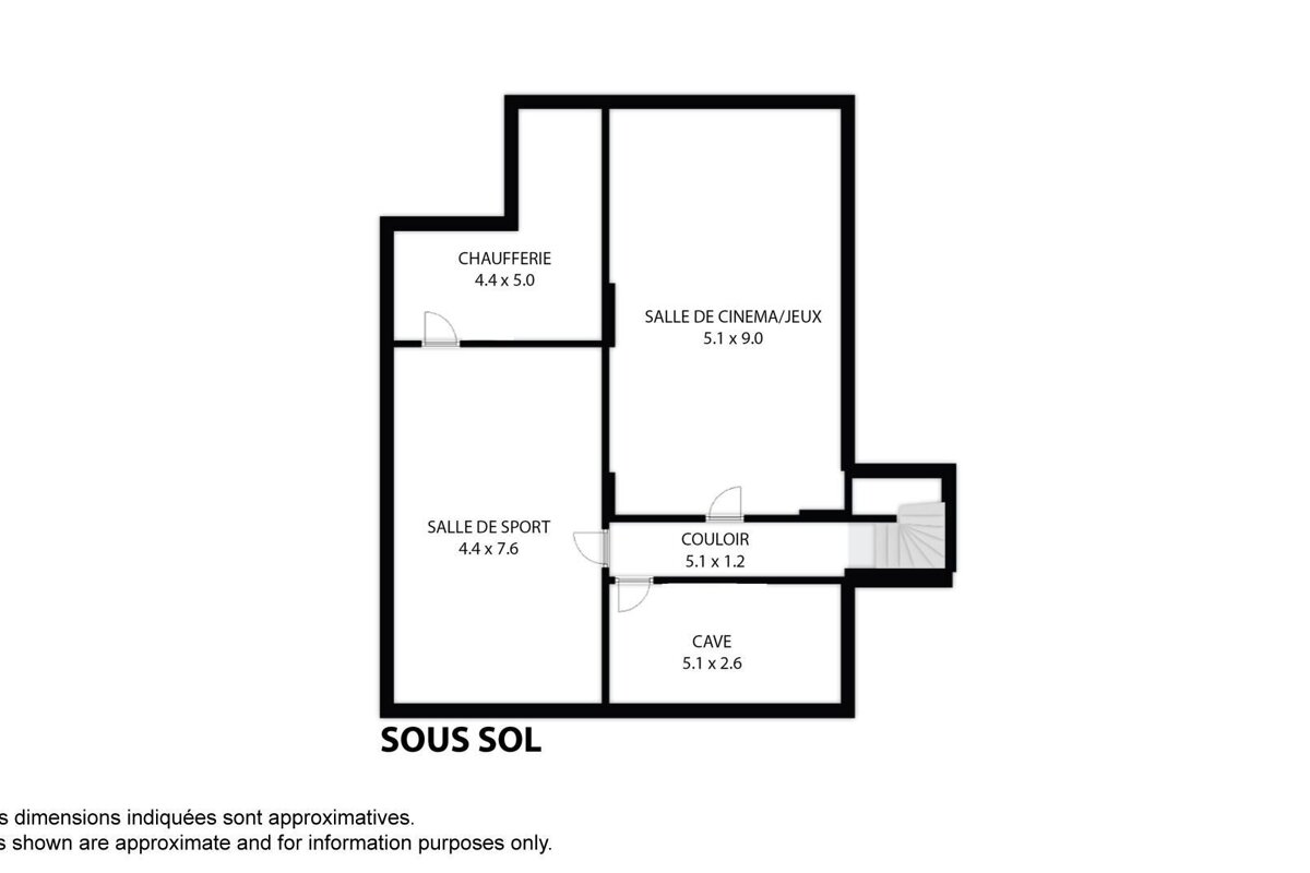 A black and white floor plan of a basement (