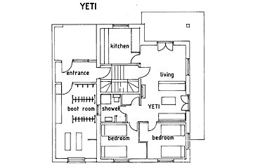 A black and white floor plan of a yeti house