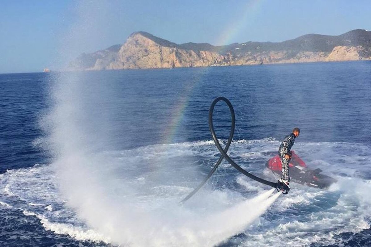 Fly board entertainment in the ater at pukka up boat party in san antonio ibiza