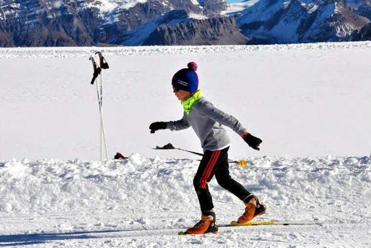 Cross-country skiing on the Tignes glacier in the summer