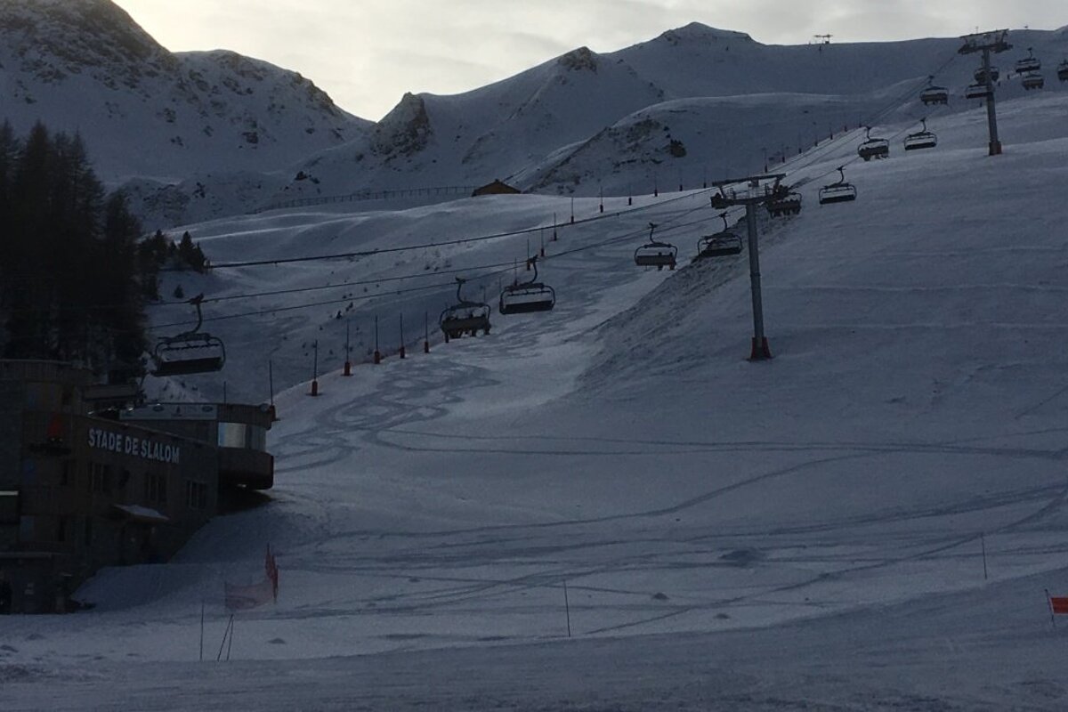 fresh tracks under the ski lifts in La Plagne