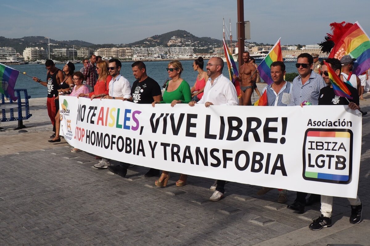 Parade beginning with banner at gay pride ibiza 2016