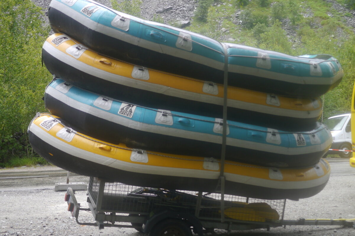 4 rafts on a trailer
