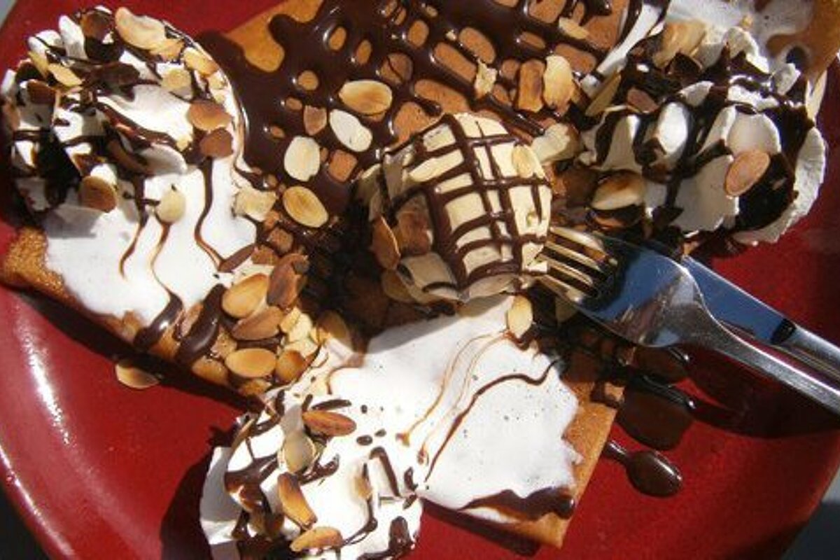 crepes with chocolate sauce & ice cream