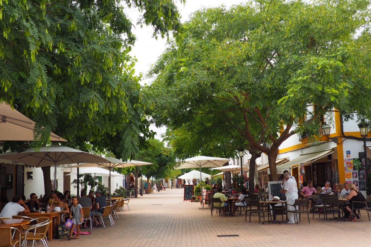 Tree-lined streets and squares in santa gertrudis ibiza