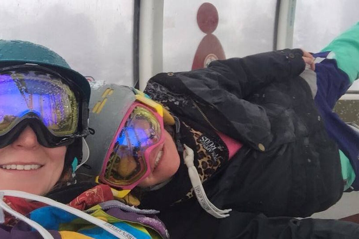 two women in a ski lift