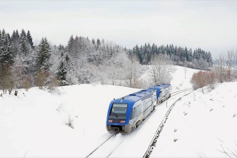 French train in the snow
