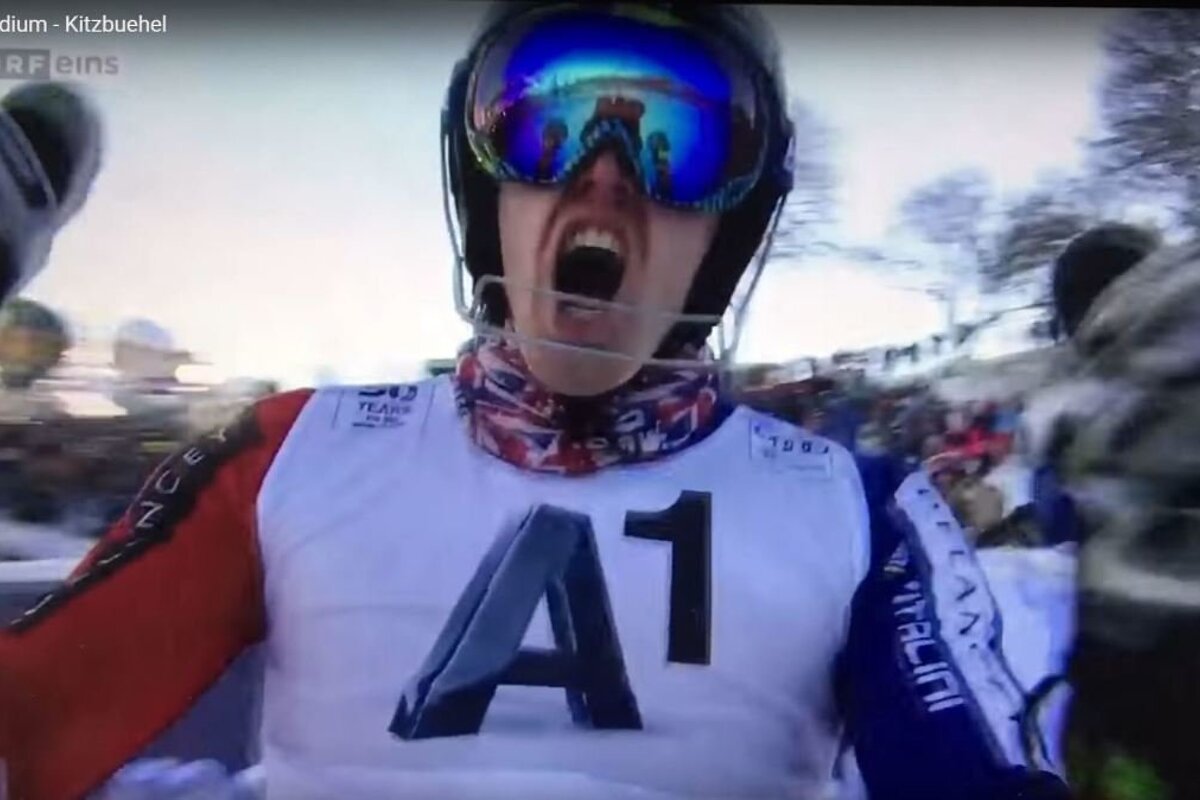 a british ski racer screaming out loud