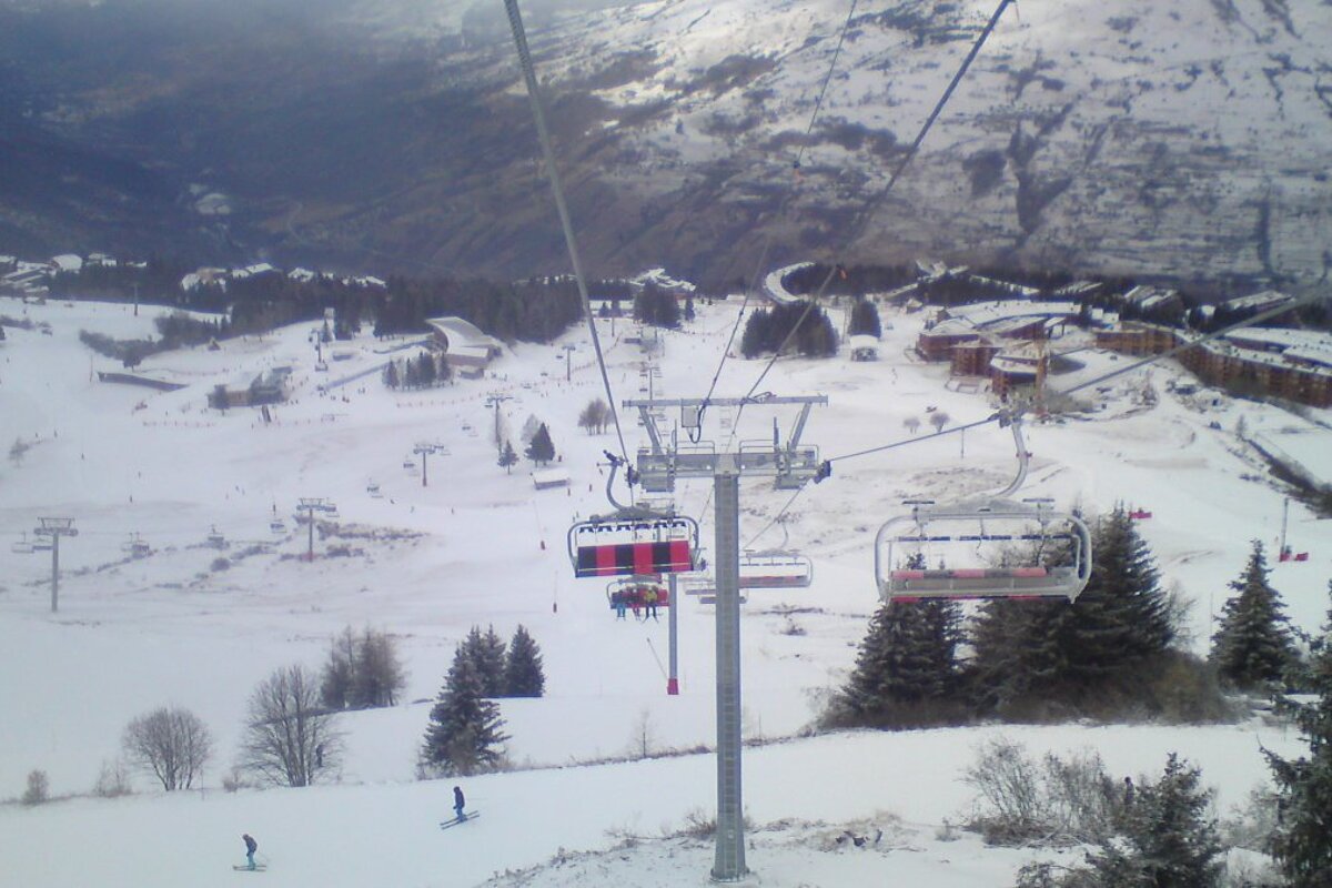 a red and black chair lift