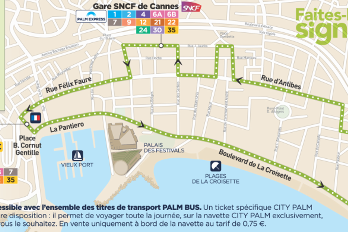 map of the shuttle route around cannes by Palm bus