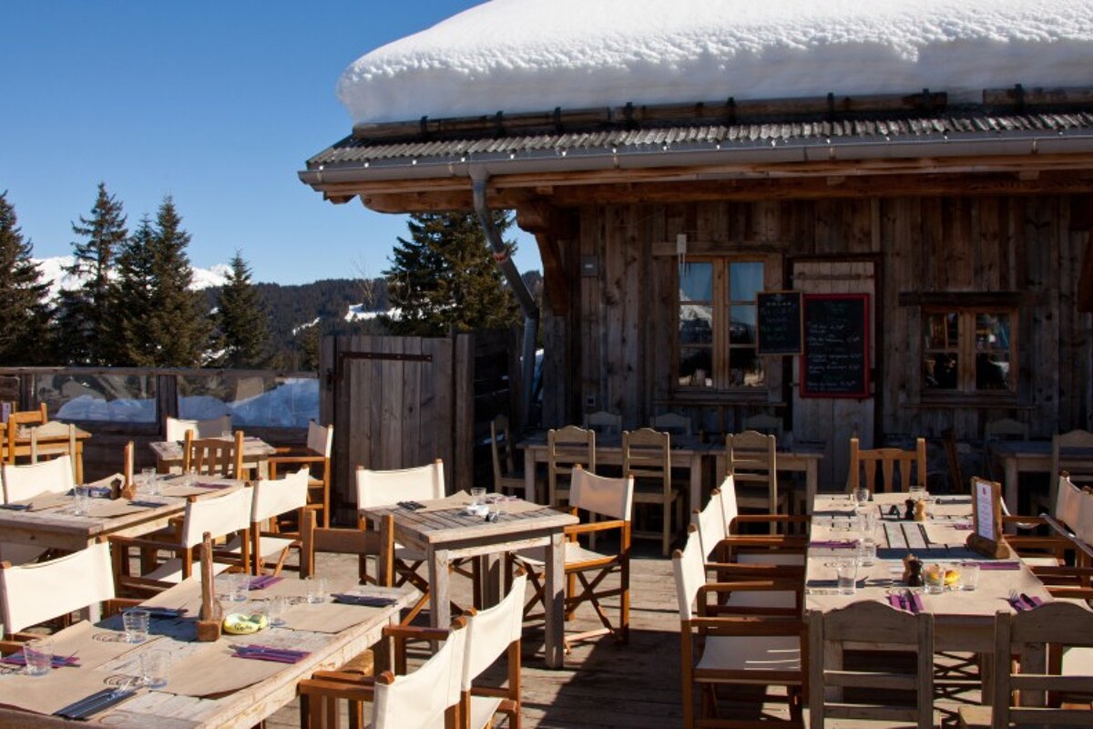 the terrace at a mountain restaurant