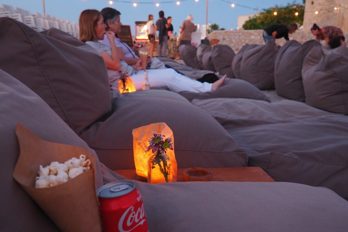 Bean 'beds' Popcorn & drink included in your ticket price, bean beds at outdoor cinema ibiza