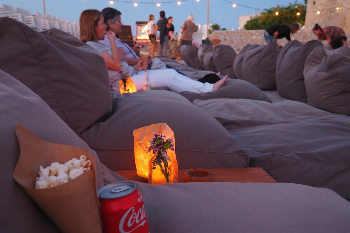 Popcorn & drink included in your ticket price, bean beds at outdoor cinema ibiza