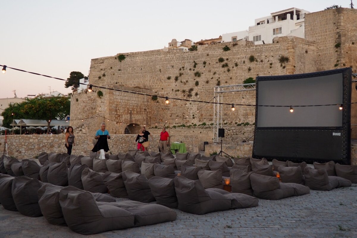 Outdoor cinema set up in dalt vila ibiza town